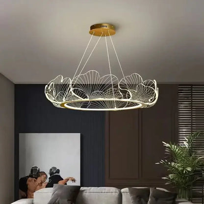 Modern golden led lotus leaf chandelier dining room pendant light