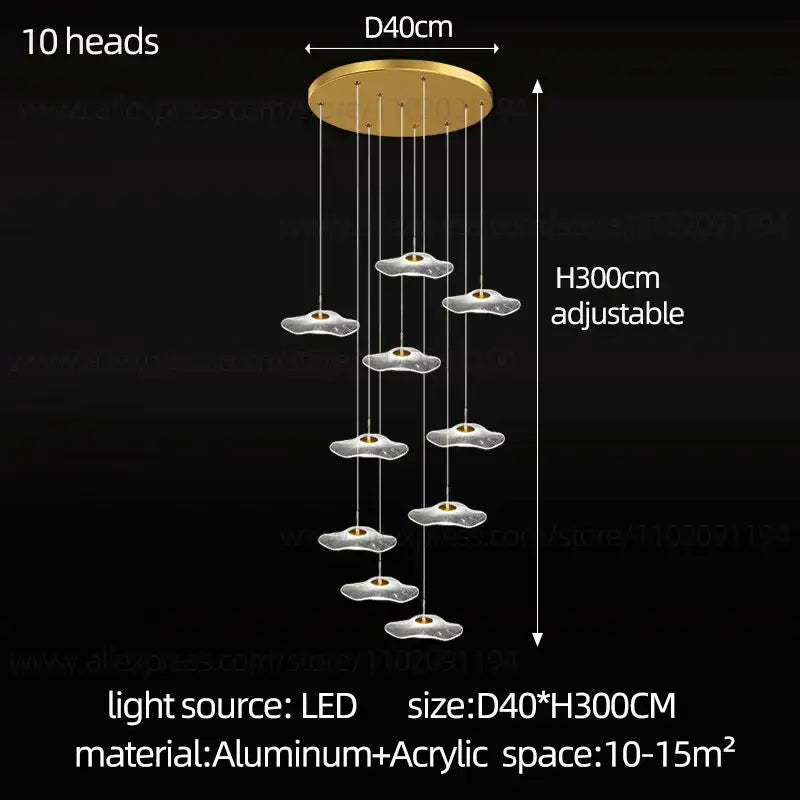 Modern white and gold led lotus staircase chandelier for hotel lobby