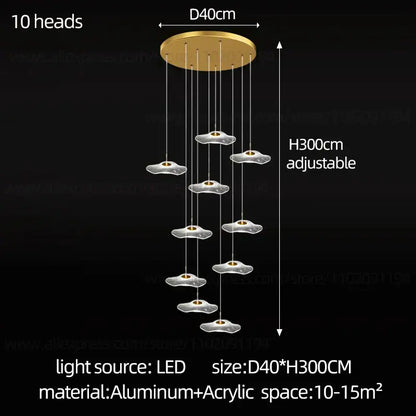 Modern white and gold led lotus staircase chandelier for hotel lobby