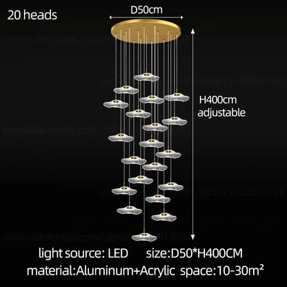 Modern white and gold led lotus staircase chandelier for hotel lobby