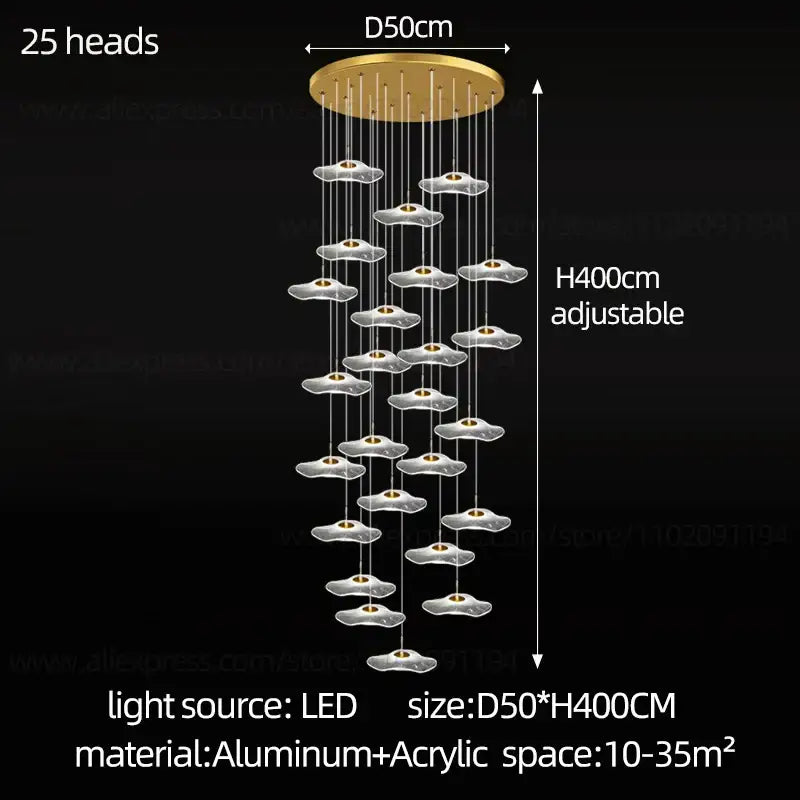 Modern white and gold led lotus staircase chandelier for hotel lobby
