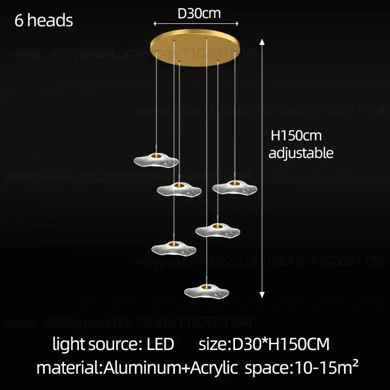 Modern white and gold led lotus staircase chandelier for hotel lobby