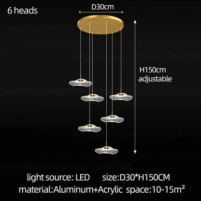 Modern white and gold led lotus staircase chandelier for hotel lobby
