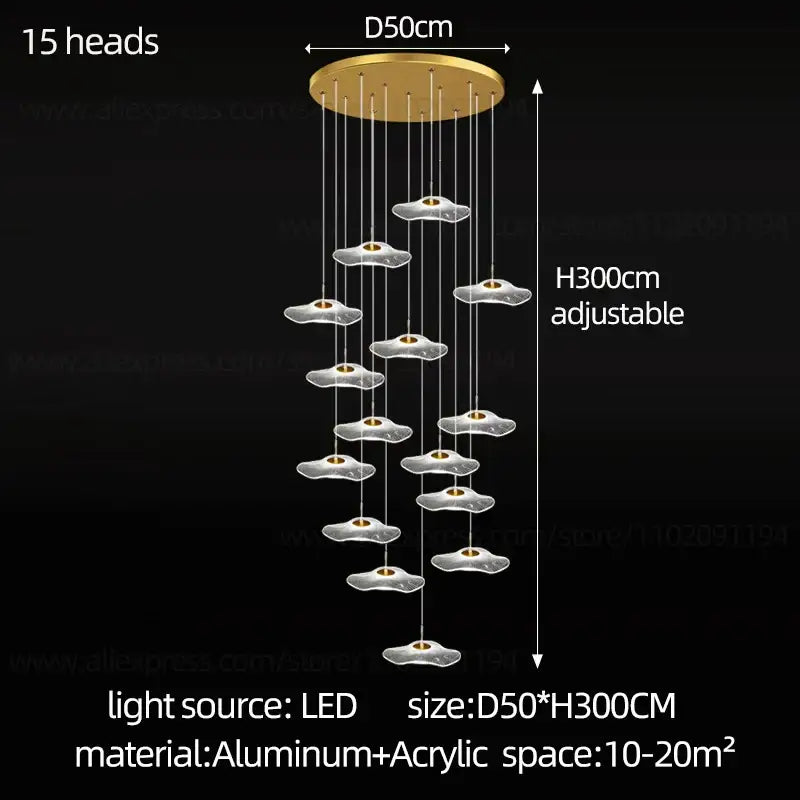 Modern white and gold led lotus staircase chandelier for hotel lobby
