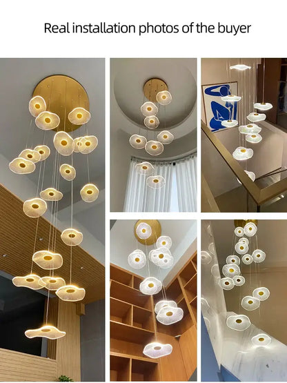 Modern white and gold led lotus staircase chandelier for hotel lobby