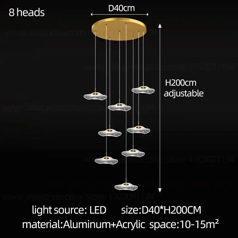 Modern white and gold led lotus staircase chandelier for hotel lobby