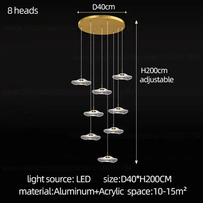 Modern white and gold led lotus staircase chandelier for hotel lobby