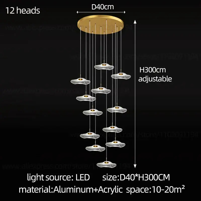 Modern white and gold led lotus staircase chandelier for hotel lobby