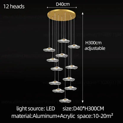 Modern white and gold led lotus staircase chandelier for hotel lobby