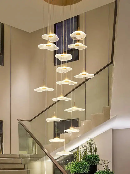 Modern white and gold led lotus staircase chandelier for hotel lobby