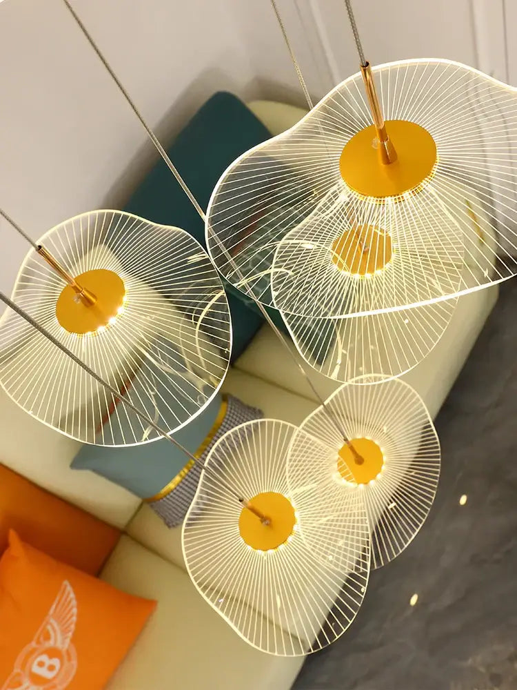 Modern white and gold led lotus staircase chandelier for hotel lobby