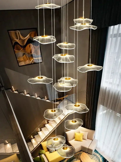 Modern white and gold led lotus staircase chandelier for hotel lobby