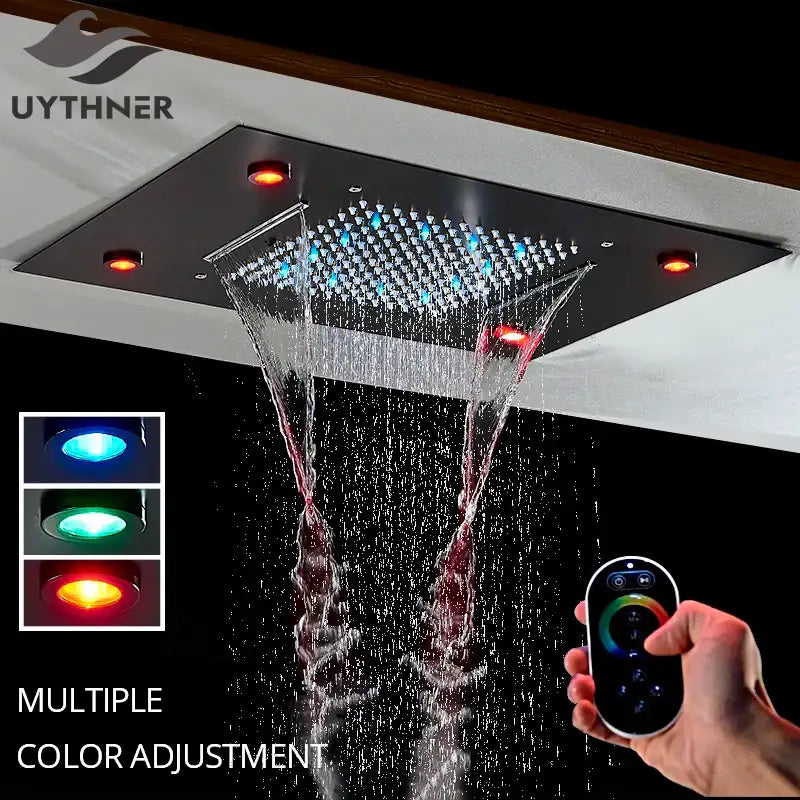 Luxury black led waterfall shower head bathroom rainfall led