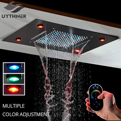 Luxury black led waterfall shower head bathroom rainfall led