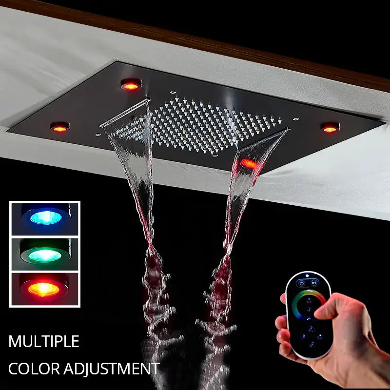 Luxury black led waterfall shower head bathroom rainfall led