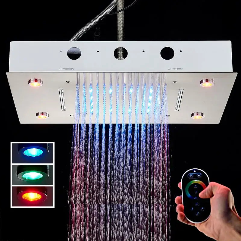 Luxury black led waterfall shower head bathroom rainfall led