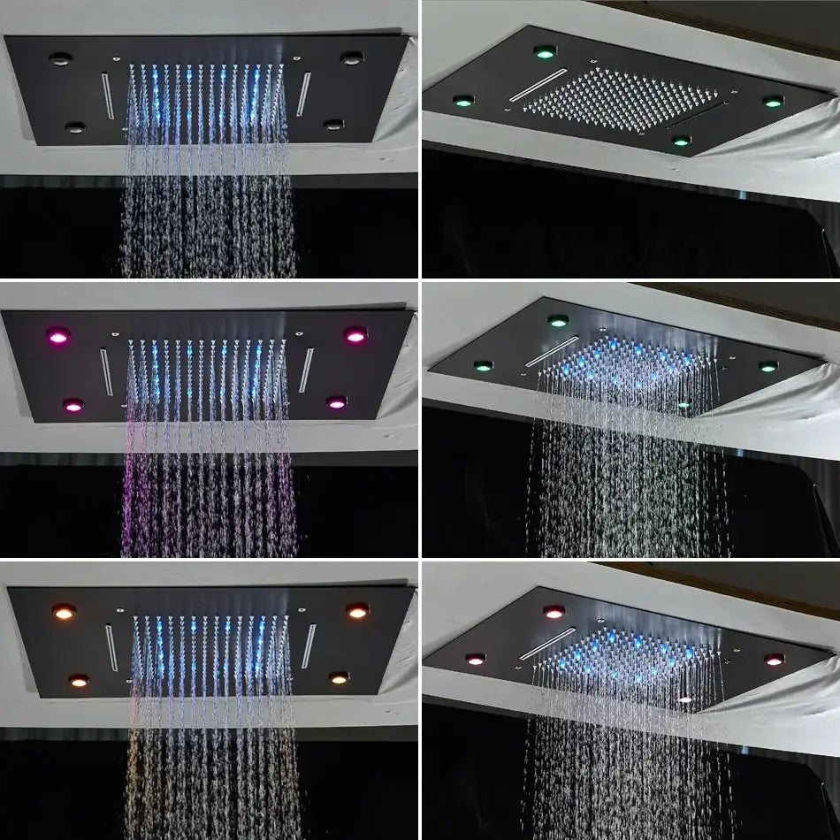 Luxury black led waterfall shower head bathroom rainfall led