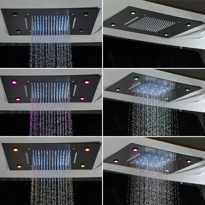 Luxury black led waterfall shower head bathroom rainfall led