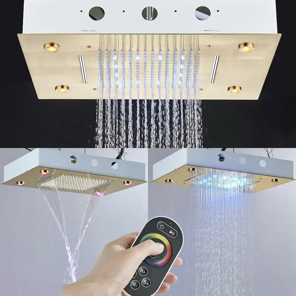 Luxury black led waterfall shower head bathroom rainfall led