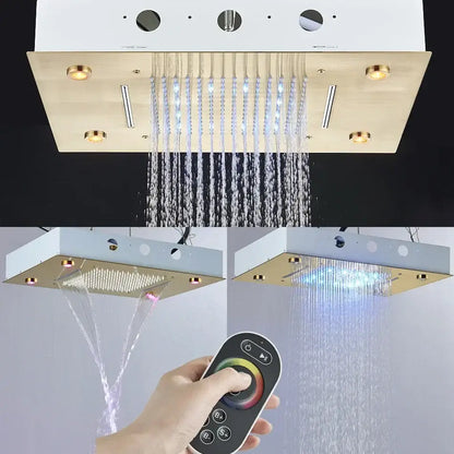 Luxury black led waterfall shower head bathroom rainfall led