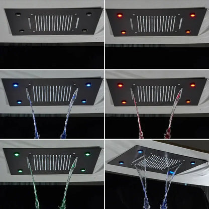 Luxury black led waterfall shower head bathroom rainfall led
