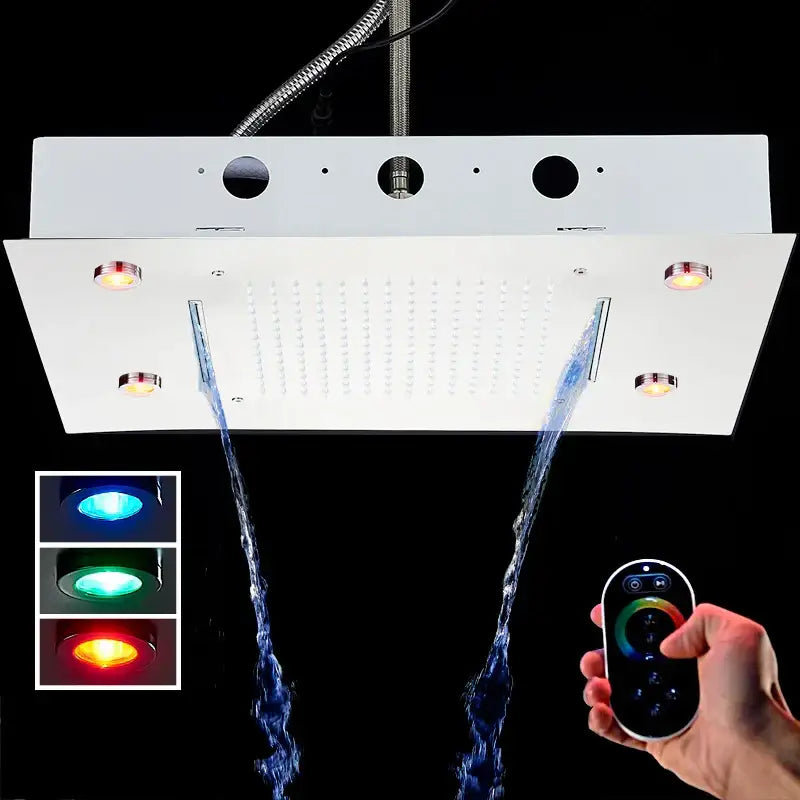 Luxury black led waterfall shower head bathroom rainfall led
