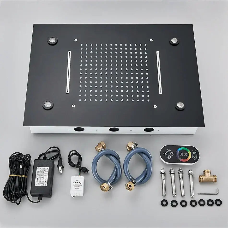 Luxury black led waterfall shower head bathroom rainfall led