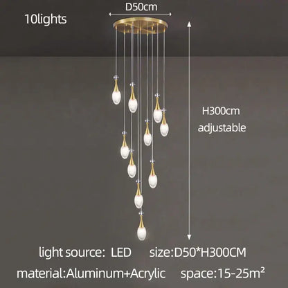 Modern gold teardrop led luxury chandelier for living room