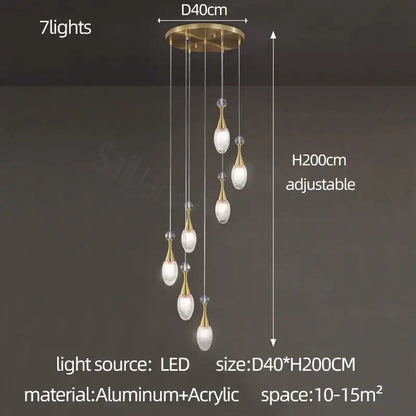 Modern gold teardrop led luxury chandelier for living room