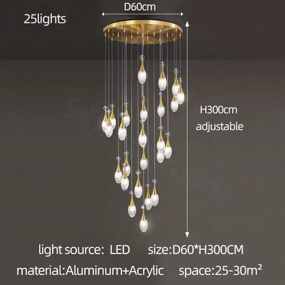 Modern gold teardrop led luxury chandelier for living room