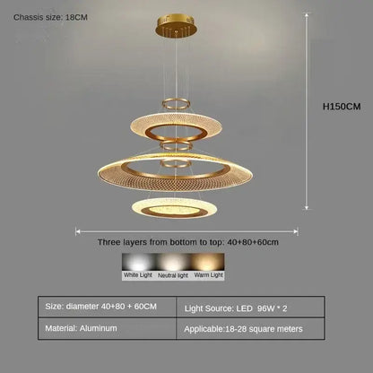 Modern gold & white mesh ring chandelier living room luxury lamp