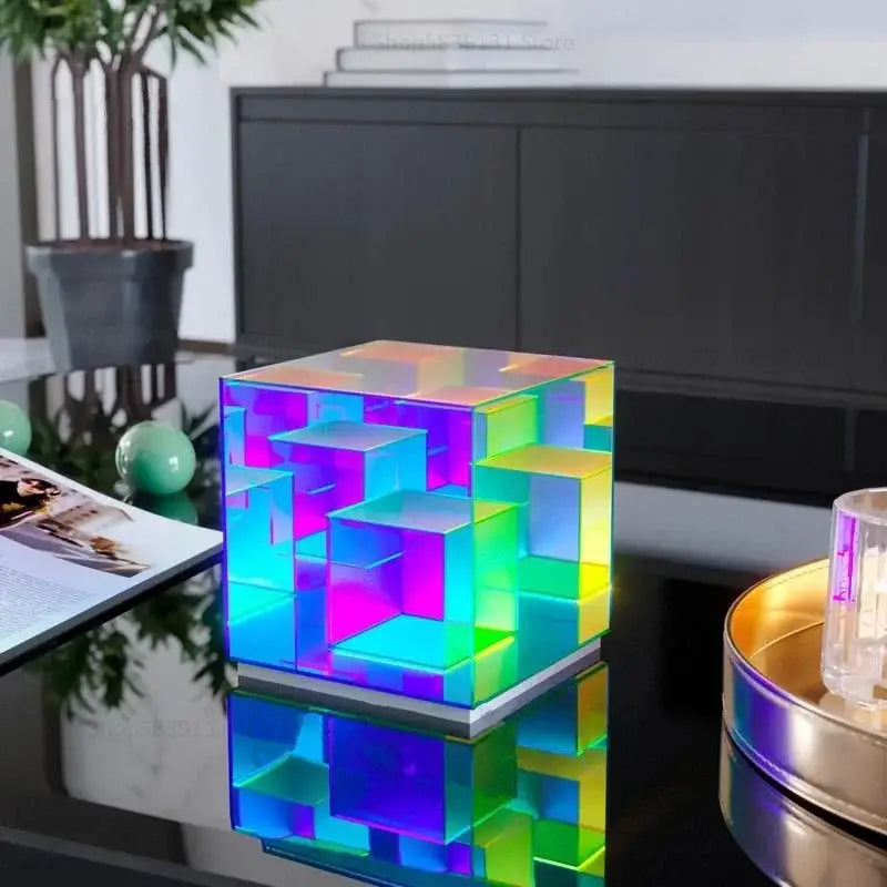 Modern rainbow led magic cube desk lamp bedroom night light