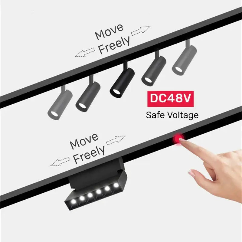 Modern black & white led magnetic track light living room