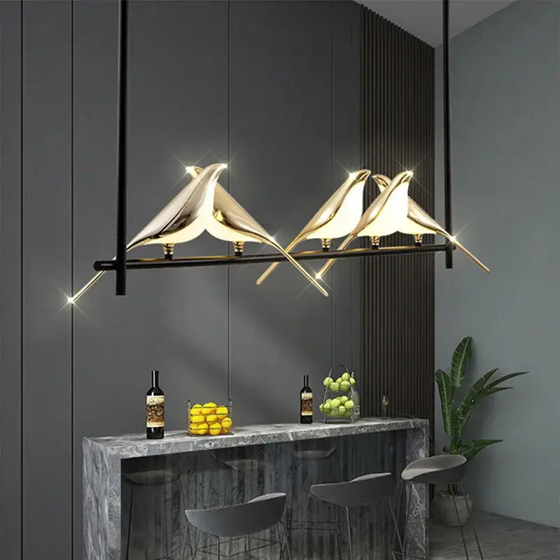 Modern gold led magpie bird pendant light dining room