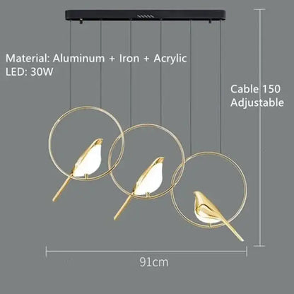 Modern gold led magpie bird pendant light dining room