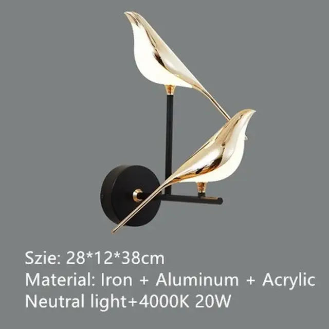 Modern gold led magpie bird pendant light dining room
