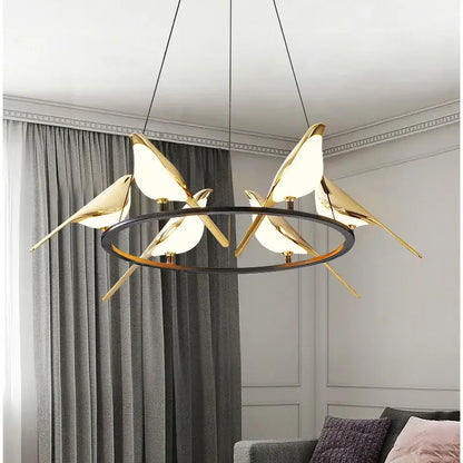 Modern gold led magpie bird pendant light dining room