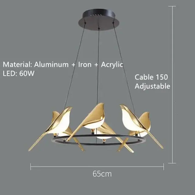 Modern gold led magpie bird pendant light dining room