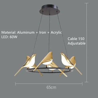 Modern gold led magpie bird pendant light dining room