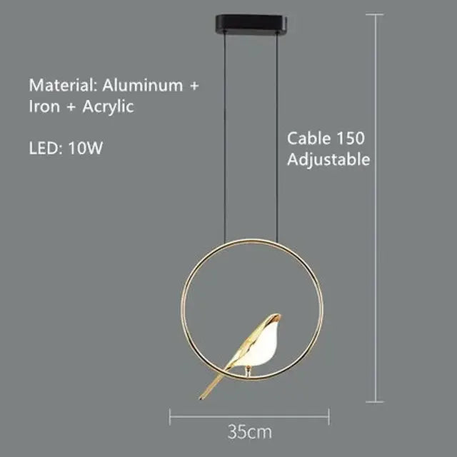 Modern gold led magpie bird pendant light dining room