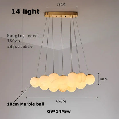 Modern brass led marble balls chandelier dining room pendant light