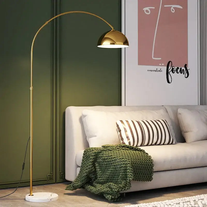 Modern gold arched led marble base floor lamp for living room