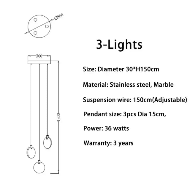 Modern led marble ceiling pendant lamp for living room