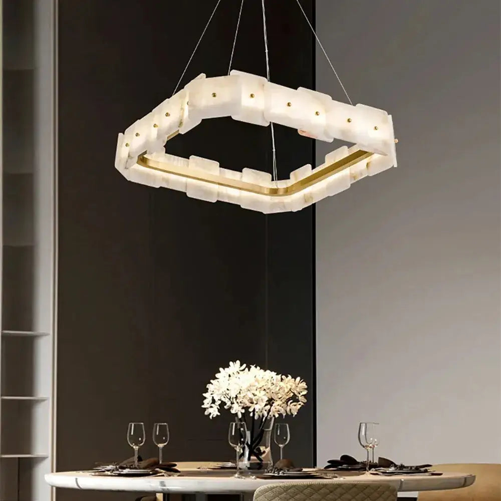 Modern gold led marble chandelier for living room