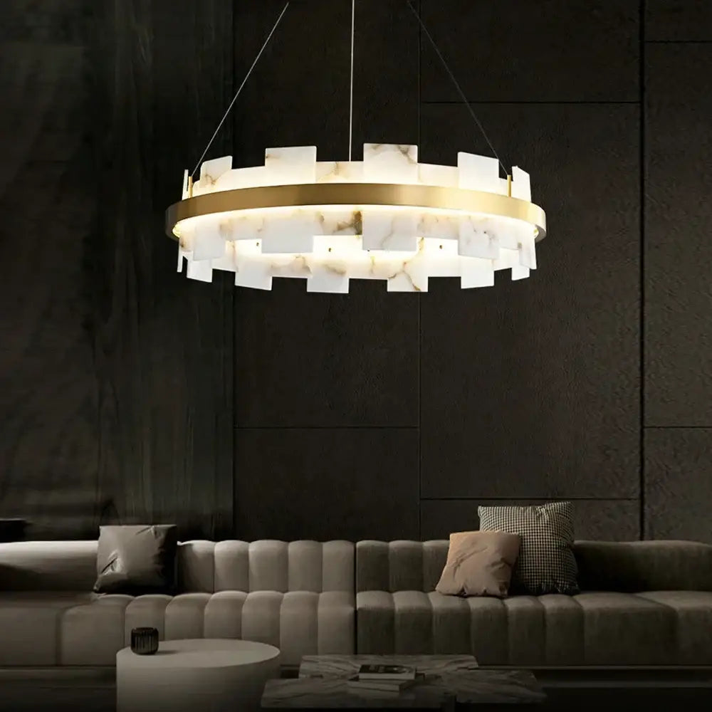 Modern gold led marble chandelier for living room