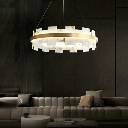 Modern gold led marble chandelier for living room