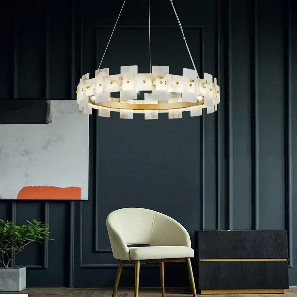 Modern gold led marble chandelier for living room