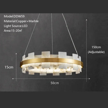Modern gold led marble chandelier for living room