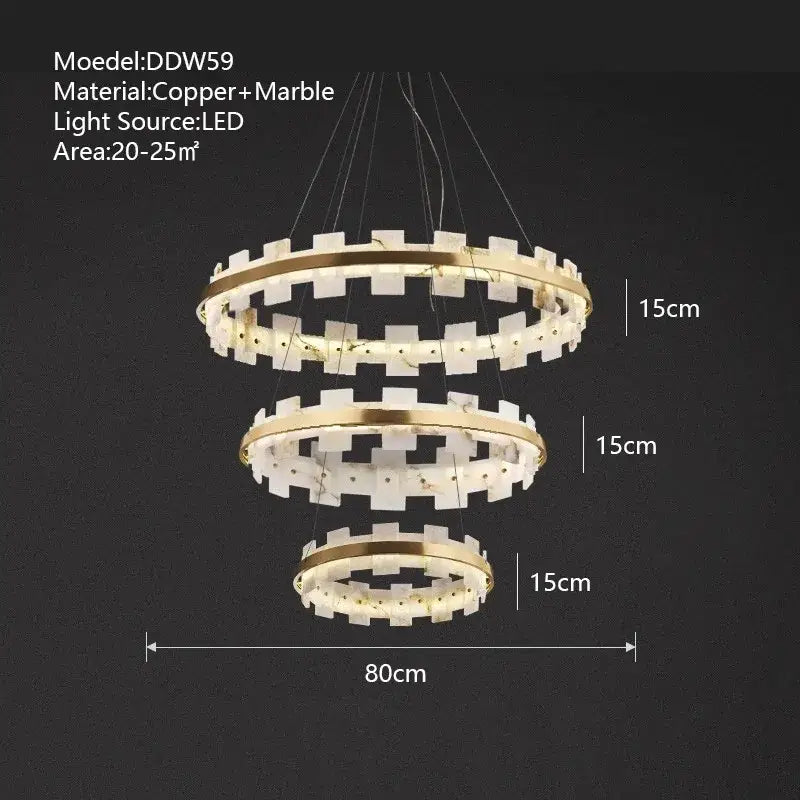 Modern gold led marble chandelier for living room