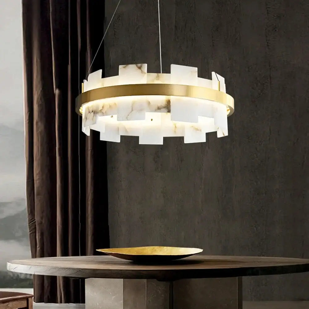 Modern gold led marble chandelier for living room